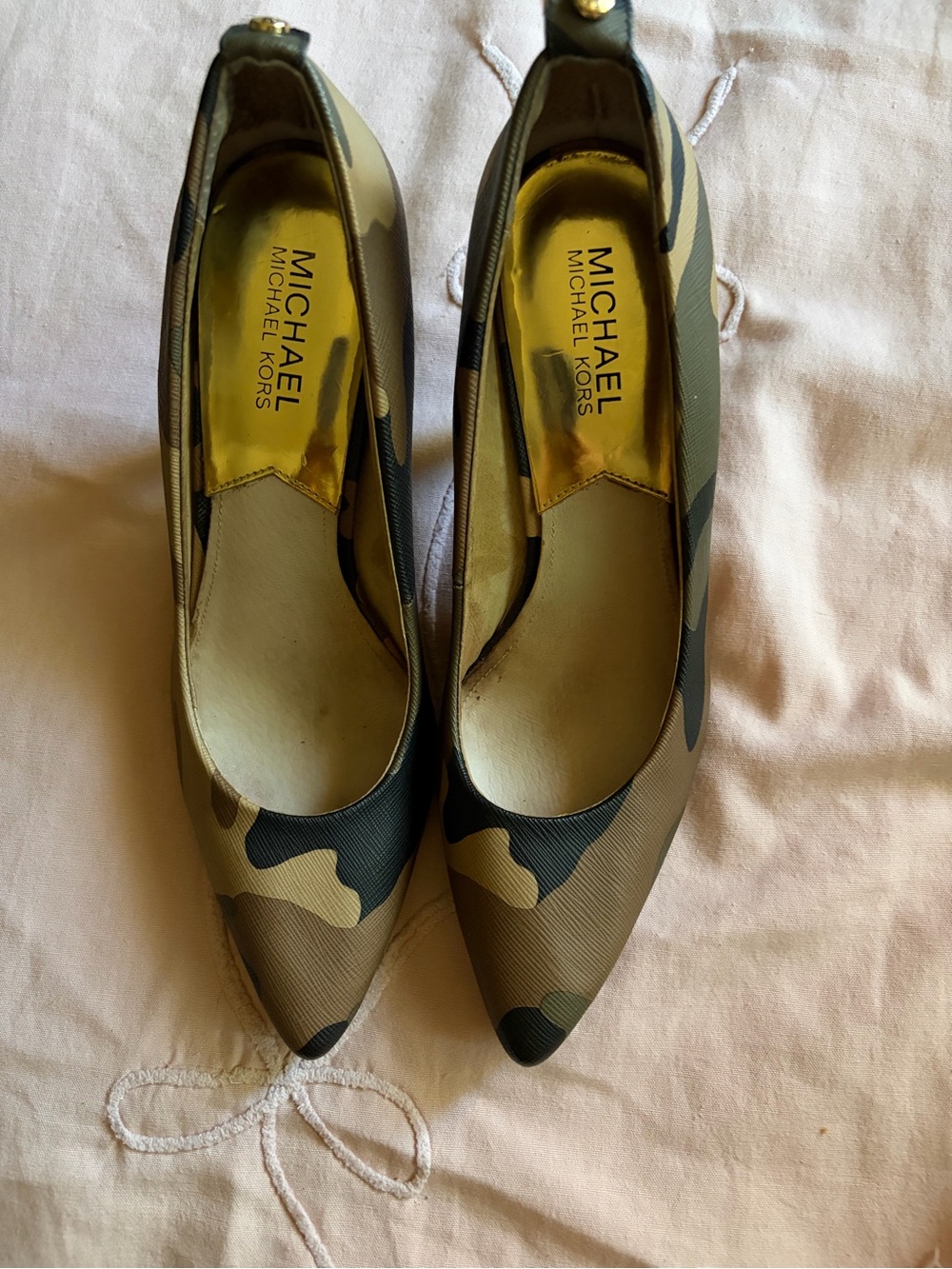 Michael Kors Camouflage Pointed-Toe Heels in Olive and Tan